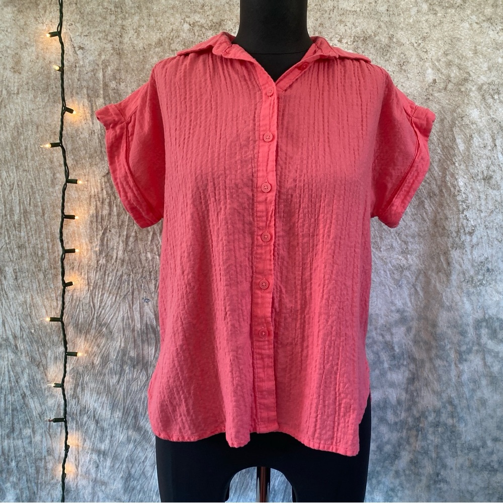 LOFT pink gauze Button-Down Shirt size XS